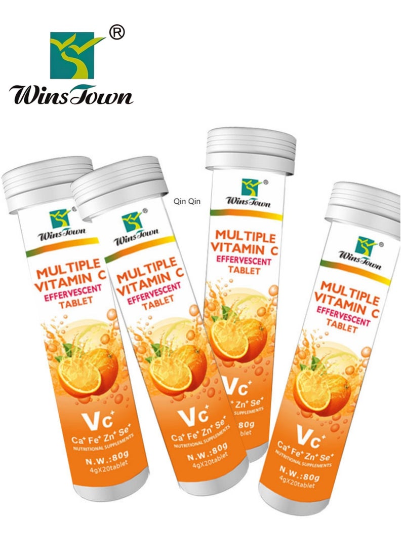 Winstown Wins Town Vitamin C Complex. Each tablet contains 24.5 mg of Vitamin C. 20 effervescent tablets. Boosts immunity. Orange flavor (4-pack). - Image 1