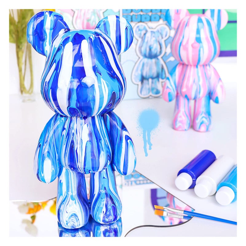 Coniuty DIY Creative Blank Painting Fluid Bear Figure Kit Multicolor Mix Paint Design for Home Decoration Blue Fluid Bear - Image 2