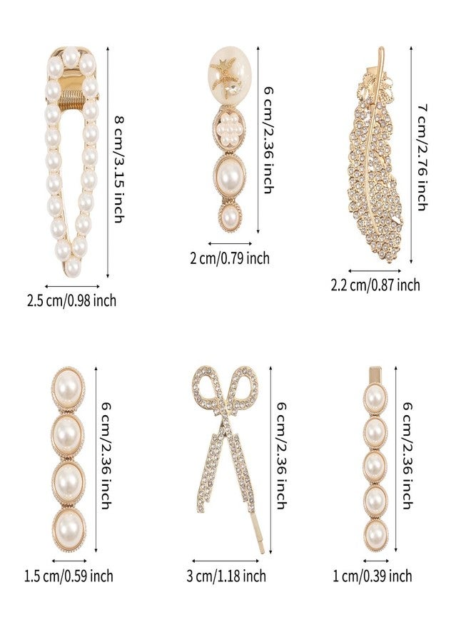 Merdia 6 PCS Simulated Pearl Hair Clips for Women | Unique Patterns & Shapes Barrettes for Thick Hair | Hair Barrettes for Women, Short Hair Accessories | Alligator Bobby Clips for Hair | Hair Pins, (Gold) - Image 5