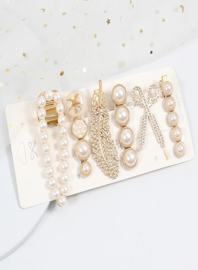 Merdia 6 PCS Simulated Pearl Hair Clips for Women | Unique Patterns & Shapes Barrettes for Thick Hair | Hair Barrettes for Women, Short Hair Accessories | Alligator Bobby Clips for Hair | Hair Pins, (Gold) - Image 2