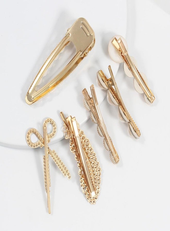 Merdia 6 PCS Simulated Pearl Hair Clips for Women | Unique Patterns & Shapes Barrettes for Thick Hair | Hair Barrettes for Women, Short Hair Accessories | Alligator Bobby Clips for Hair | Hair Pins, (Gold) - Image 4