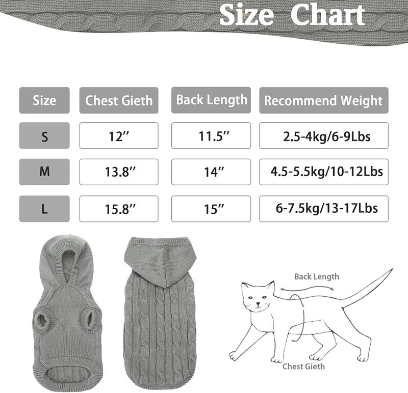 PUPTECK Winter Dog Cat Sweater - Cold Weather Clothes for Kitties & Small Dogs Indoor Outdoor Walking Warm (Grey, M: Chest Girth 13.8”, Back Length 14”) - Image 2