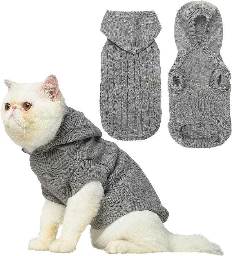 PUPTECK Winter Dog Cat Sweater - Cold Weather Clothes for Kitties & Small Dogs Indoor Outdoor Walking Warm (Grey, M: Chest Girth 13.8”, Back Length 14”) - Image 1