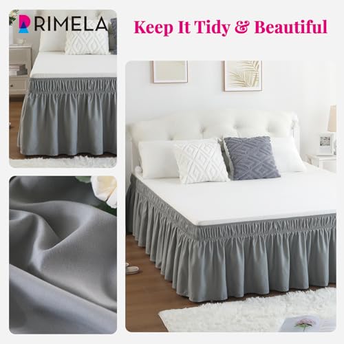 RIMELA Grey Queen Size Bed Skirt 15 Inch Drop,Elastic Bed Skirting, Light Gray Bedskirt for Adjustable Bed Base and Frame, Lightweight Wrap Around Dust Ruffle - Image 5