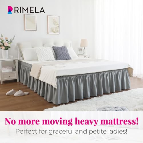 RIMELA Grey Queen Size Bed Skirt 15 Inch Drop,Elastic Bed Skirting, Light Gray Bedskirt for Adjustable Bed Base and Frame, Lightweight Wrap Around Dust Ruffle - Image 2