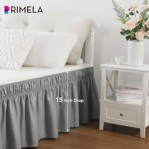 RIMELA Grey Queen Size Bed Skirt 15 Inch Drop,Elastic Bed Skirting, Light Gray Bedskirt for Adjustable Bed Base and Frame, Lightweight Wrap Around Dust Ruffle - Image 3
