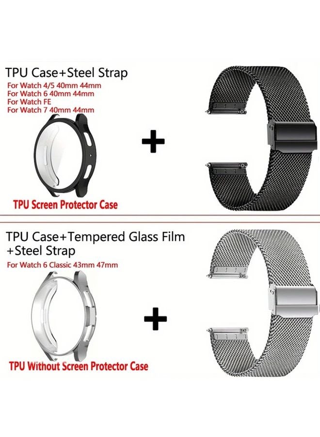 2pcs TPU Case and 2pcs Stainless Steel Band for Galaxy Watch 7 44mm Silvery Black - Image 5