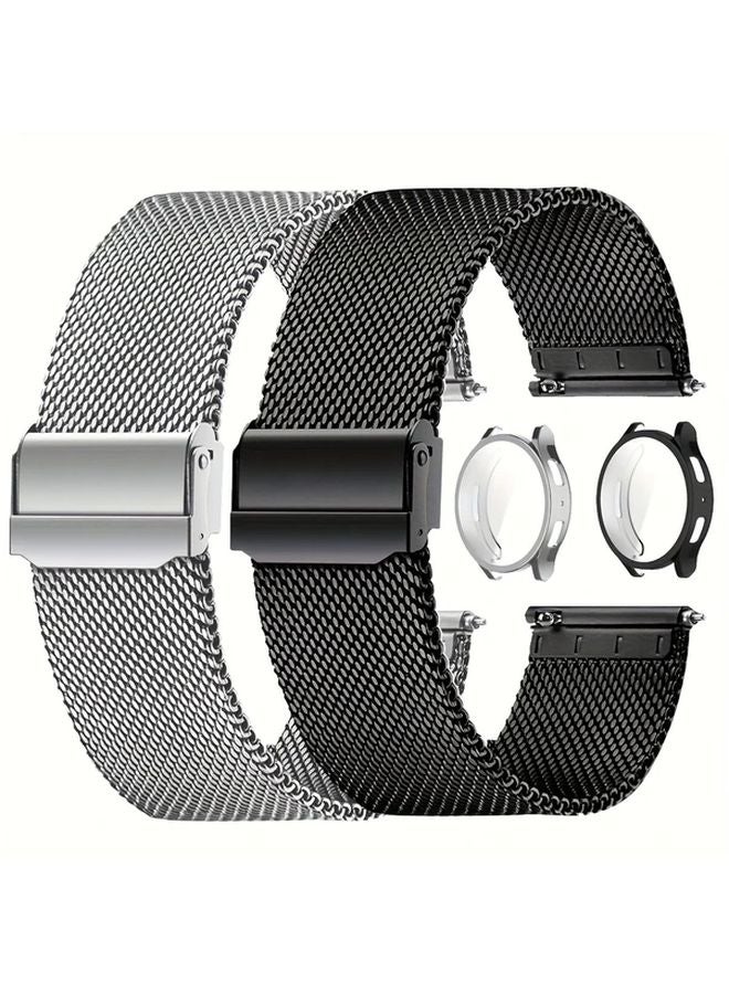 2pcs TPU Case and 2pcs Stainless Steel Band for Galaxy Watch 7 44mm Silvery Black - Image 1