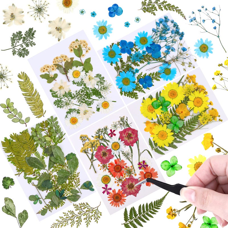 102 PCS Dried Flowers for Resin Molds Natural Dried Pressed Flower Leaves Bulk for Jewelry Making Kit Real Dry Herbs for Scrapbooking Candle Soap Making Nail Dcor Art SuppliesTweezers Included