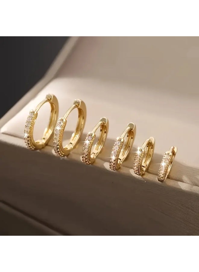 aeen 3 Pairs Gold-Plated Hoop Earrings Set – Elegant Crystal-Inlaid Minimalist Hoops for Women, Stylish Everyday & Party Jewelry Gift Set - Image 2