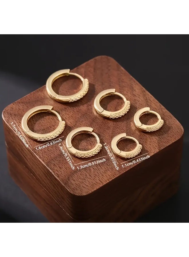 aeen 3 Pairs Gold-Plated Hoop Earrings Set – Elegant Crystal-Inlaid Minimalist Hoops for Women, Stylish Everyday & Party Jewelry Gift Set - Image 3