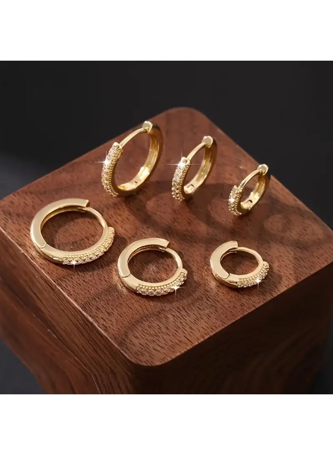 aeen 3 Pairs Gold-Plated Hoop Earrings Set – Elegant Crystal-Inlaid Minimalist Hoops for Women, Stylish Everyday & Party Jewelry Gift Set - Image 4