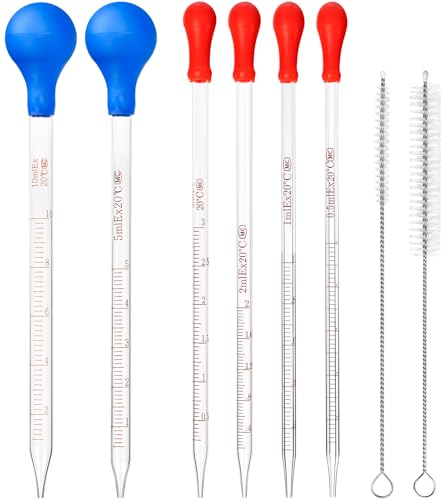 HOAOH 6 Pieces Glass Pipettes 10ml 5ml 3ml 2ml 1ml 0.5ml Glass Graduated Dropper Pipette for School, Students, Transfer for Liquid Essential Oil - Image 1