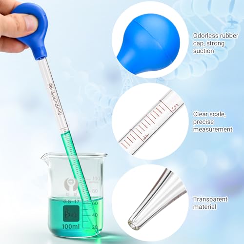 HOAOH 6 Pieces Glass Pipettes 10ml 5ml 3ml 2ml 1ml 0.5ml Glass Graduated Dropper Pipette for School, Students, Transfer for Liquid Essential Oil - Image 4