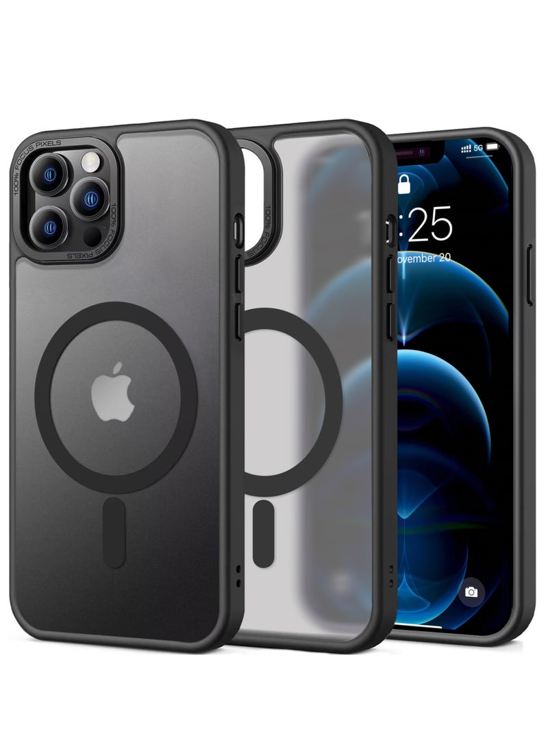 Eligo - iPhone 12 Pro Max Magnetic MagSafe Case,【Full Shockproof Protection】Translucent Matte Back, Slim Phone Cover with Strong Magnet for Apple 12 Pro Max (2020)(Black) - Image 1