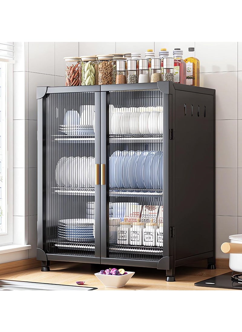 Jorunb Kitchen Pantry Sideboard Countertop Organizer,Freestanding Countertop Storage Cabinet for Dish/Bowl/Console Dining Cupboard, Cupboard Dish Drying Rack Utensil Holder(Black, 3-Tier)  - Image 1