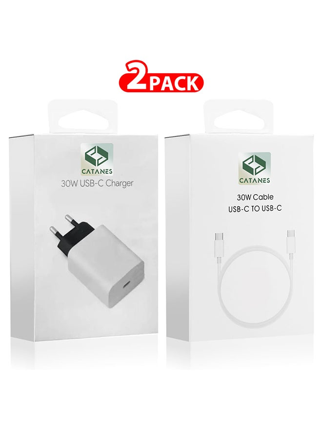 CATANES 30W USB-C Super Fast Charger 2 Pins Charger and Cable Compatible with USB-C Devices Fast Charging Phone Charger USB-C to USB C Sync Charge Cable Included  - Image 1