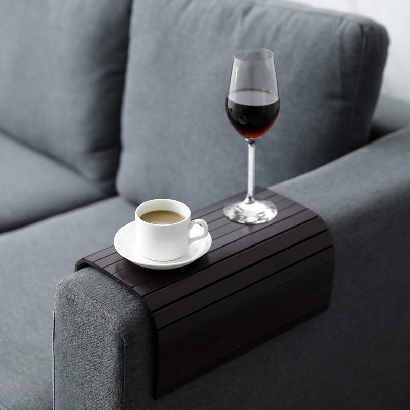 GEHE Sofa Arm Tray Table FlexibleFoldable Couch Arm Tray Armrest Table Perfect for Drink Snacks Great Arm Table for Couch Armrest 165 L x 1325 W x 04 H Mahogany