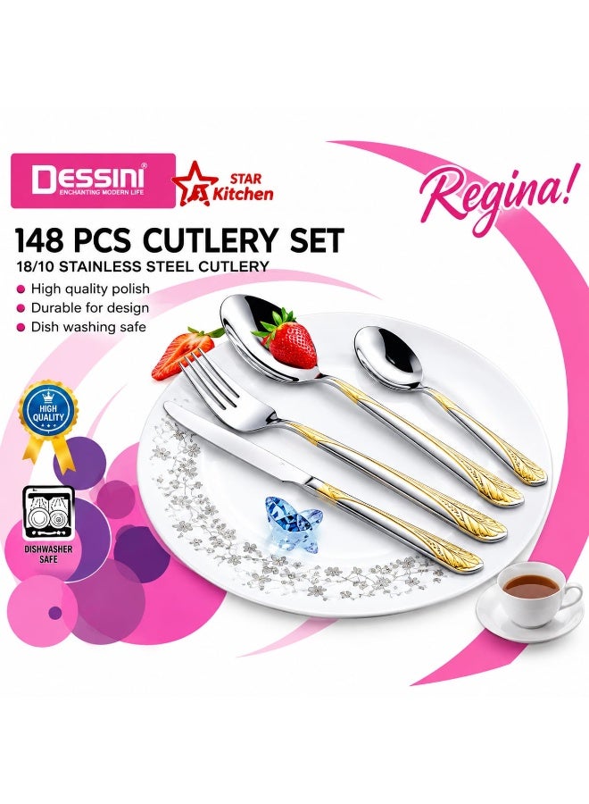 Dessini 148Pcs Cutlery Set Silver/Gold - Image 2