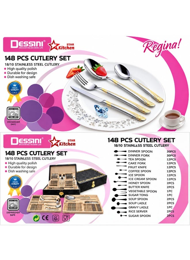 Dessini 148Pcs Cutlery Set Silver/Gold - Image 3