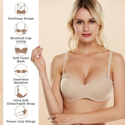 PLUMBURY Women's Synthetic Lightly Padded Wired Push-Up Multiway Bra, Beige, Size 32B - Image 3