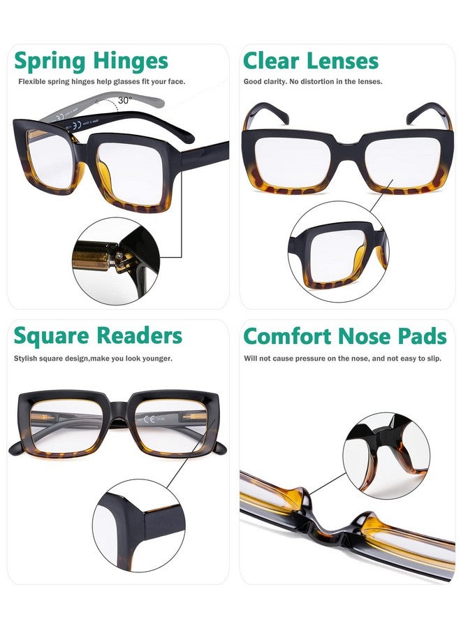Eyekepper Stylish Reading Glasses Women Oversized Square Readers Black/Tortoise +1.50 - Image 4