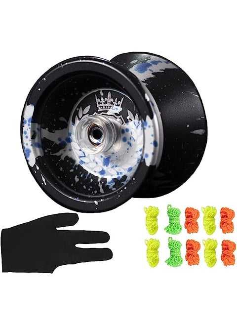Professional Unresponsive Aluminum Alloy Yoyo,Miraculous Metal Yo Yo Magic for Kids Beginner with 10 Yoyo Strings and 1 Gloves for Beginner & Professional.Black-Silver