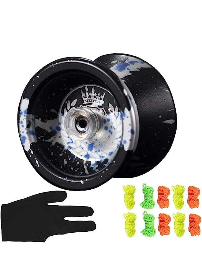 erorex - Professional Unresponsive Aluminum Alloy Yoyo,Miraculous Metal Yo Yo Magic for Kids Beginner with 10 Yoyo Strings and 1 Gloves for Beginner & Professional.Black-Silver - Image 1