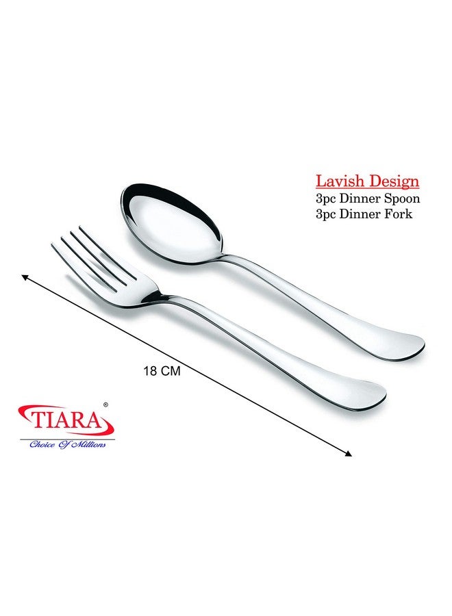 TIARA - Lavish 6 Piece Stainless Steel Dinner Spoon & Fork Set (3 Dinner Spoons, 3 Forks) - Image 2