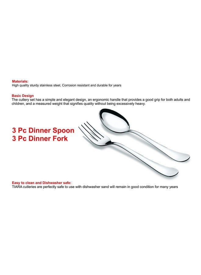 TIARA - Lavish 6 Piece Stainless Steel Dinner Spoon & Fork Set (3 Dinner Spoons, 3 Forks) - Image 3