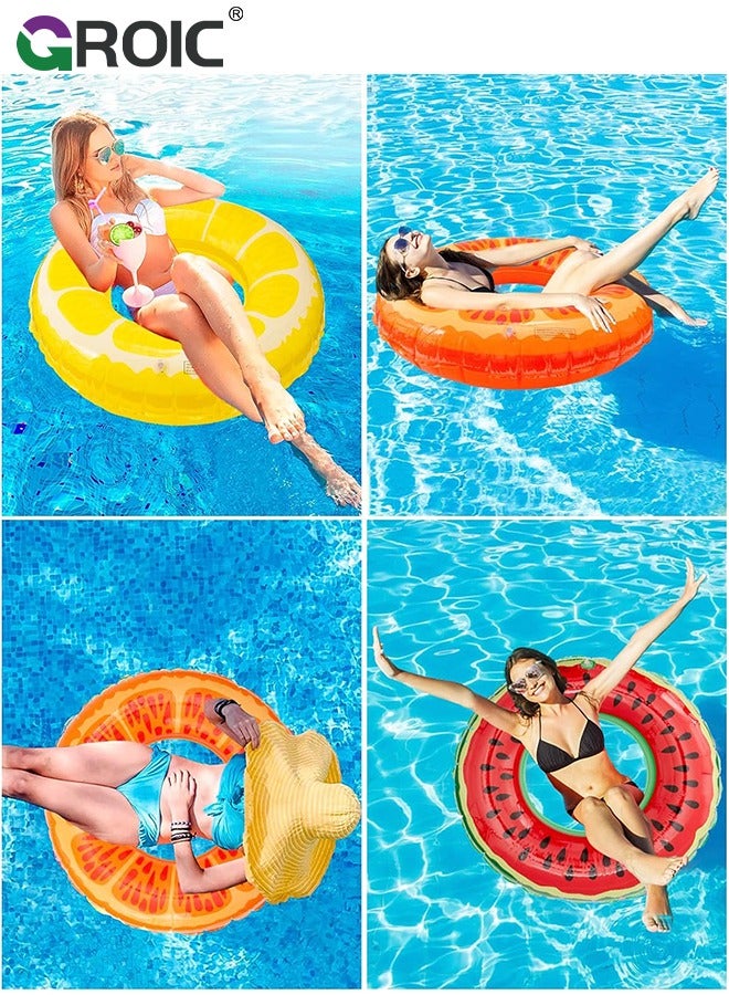 GROIC 3 PCS Swimming Rings with 1 Beach Ball Inflatable Pool Floats for Kids Adults 32.7'' Fruits Pool Floaties Rings Tube Toys for Summer Beach Water Float Party, Swimming Pool, Ocean, Beach Time - Image 4