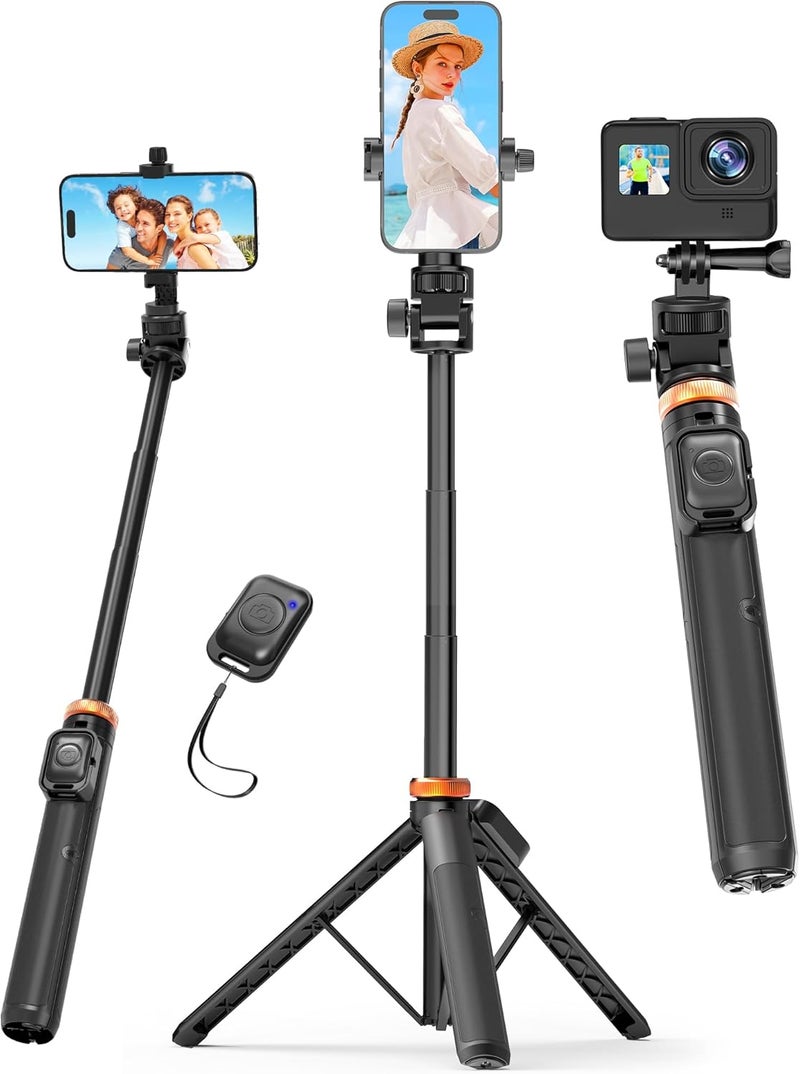 Eocean 157cm Phone Tripod, Extendable Tripod for iPhone, Selfie Stick with Remote & Phone Holder, Mobile Phone Stand for Photography Video Recording Travel, Compatible with iPhone/Android - Image 1