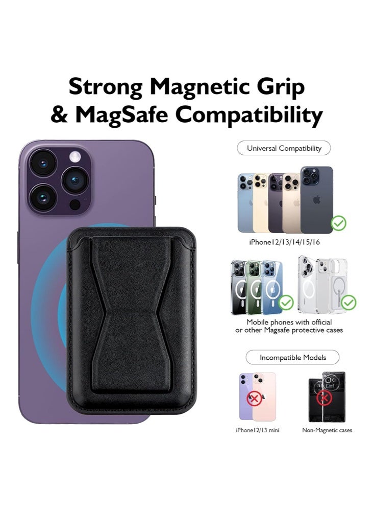 MagSafe Card Bag-Mobile Phone Card Holder for MagSafe Wallet, Vegan Leather Magnetic Mobile Phone Stand, Magnetic Wallet Stand-Designed for MagSafe  iPhones (Black) - Image 3