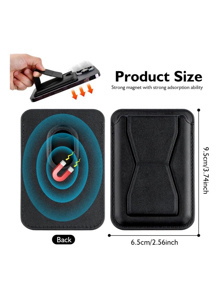 MagSafe Card Bag-Mobile Phone Card Holder for MagSafe Wallet, Vegan Leather Magnetic Mobile Phone Stand, Magnetic Wallet Stand-Designed for MagSafe  iPhones (Black) - Image 2