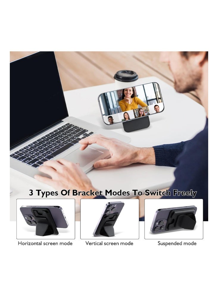 MagSafe Card Bag-Mobile Phone Card Holder for MagSafe Wallet, Vegan Leather Magnetic Mobile Phone Stand, Magnetic Wallet Stand-Designed for MagSafe  iPhones (Black) - Image 4