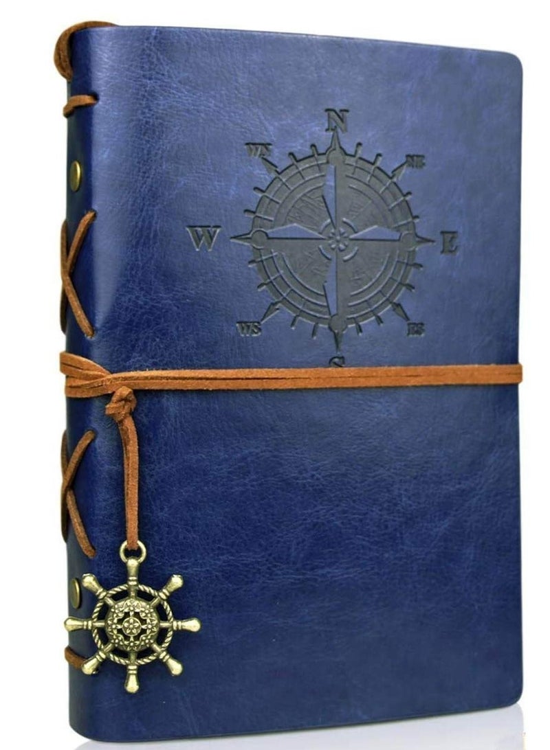 Generic Travelers Notebook Diary, Vintage literature PU, Leather Soft Cover, A6 Refillable Pages, Stationery Gift, with Blank Pages and Retro Pendants 80pages (Deep Blue)  - Image 1