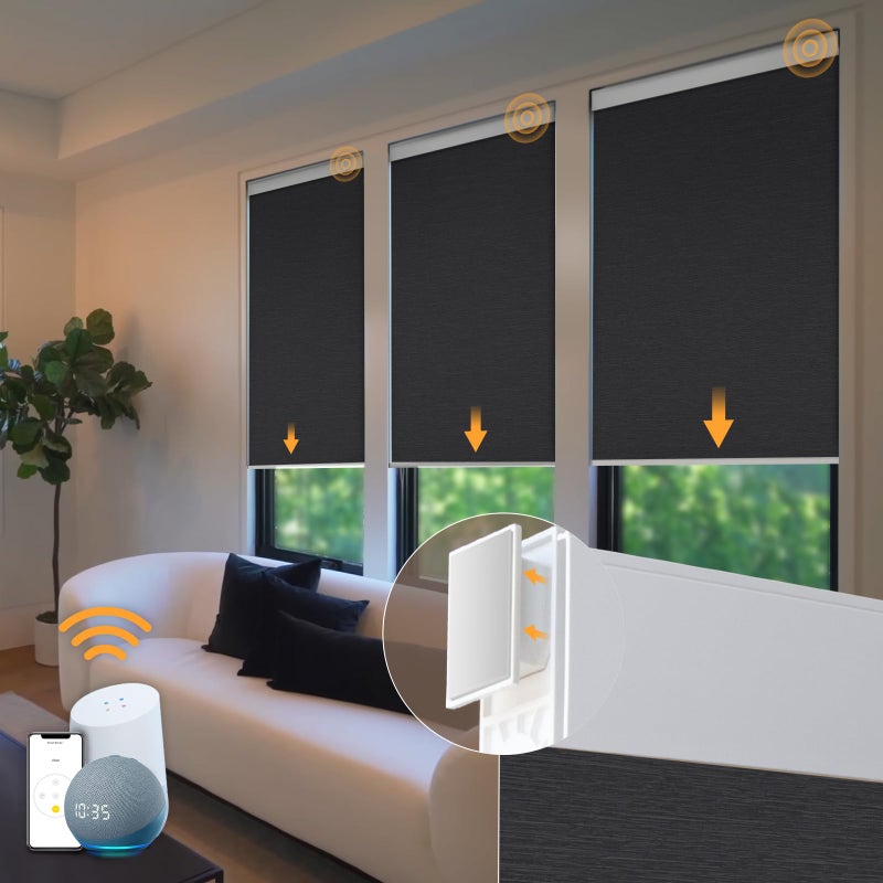 Hapadif Motorized Blinds No Drill Automatic Blinds for Windows Cordless Roller Shades Electric Blinds with Remote Control Smart Blinds (Black, 34.5 x 72) - Image 1