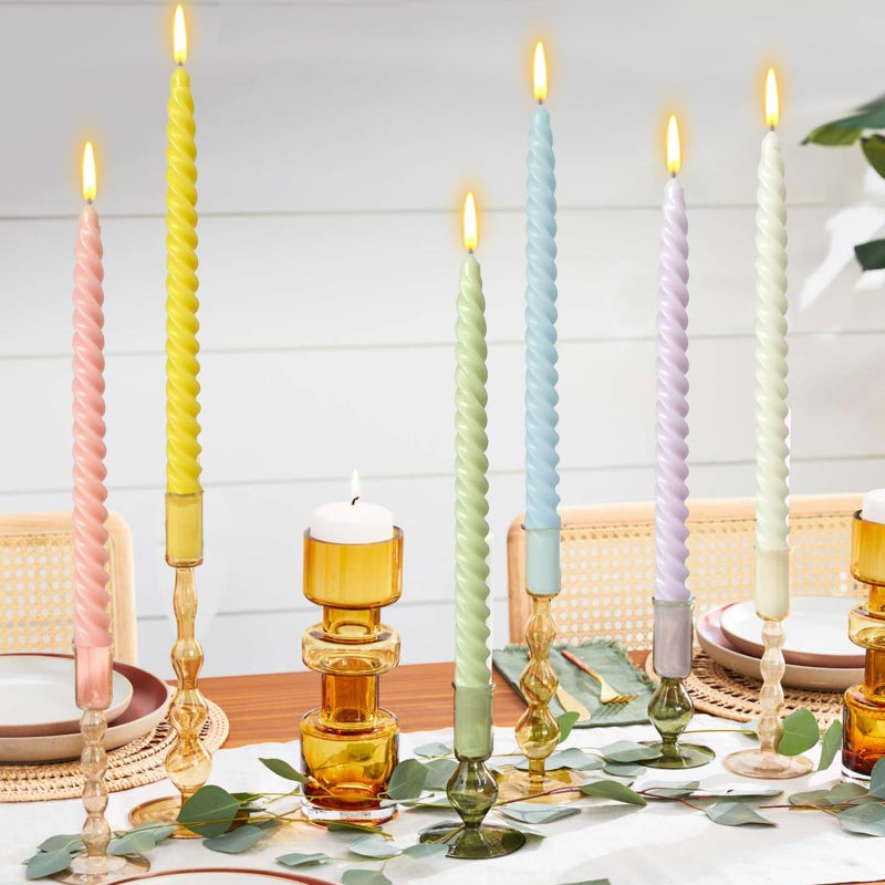 SixLadybro 10 Inch Cream Spiral Taper Candles for Home Decoration, 12 Pack Candy-Color Candlesticks for Dinner Party Wedding Holiday - Image 2