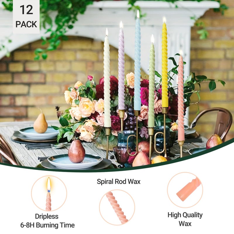 SixLadybro 10 Inch Cream Spiral Taper Candles for Home Decoration, 12 Pack Candy-Color Candlesticks for Dinner Party Wedding Holiday - Image 5
