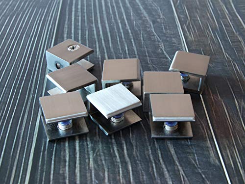 Rmdusk Glass Shelf Brackets Shelf Clips Metal Clamps Brushed Nickel Square Shape Wall Mounted Adjustable 6-10mm for Acrylic Wood (Set of 8) - Image 2