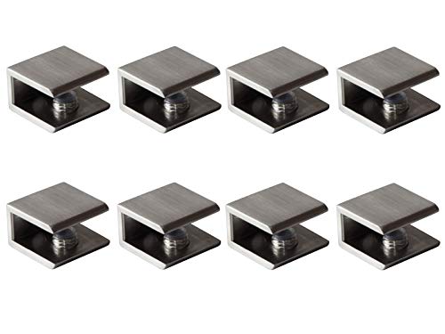 Rmdusk Glass Shelf Brackets Shelf Clips Metal Clamps Brushed Nickel Square Shape Wall Mounted Adjustable 6-10mm for Acrylic Wood (Set of 8) - Image 1