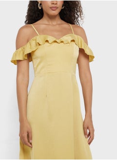 Little Mistress Yellow Frill Cold-Shoulder Maxi Dress  - Image 3