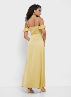 Little Mistress Yellow Frill Cold-Shoulder Maxi Dress  - Image 2
