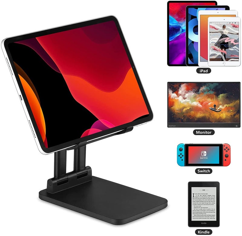 HOLD UP Tablet Holder Solid Sturdy, Dual Tube Foldable for IPAD Pro Holder, Universal Tablet Stand, Portable Monitor Stand Adjustable Height and Viewing Angle Extremely Stable (Black) - Image 2