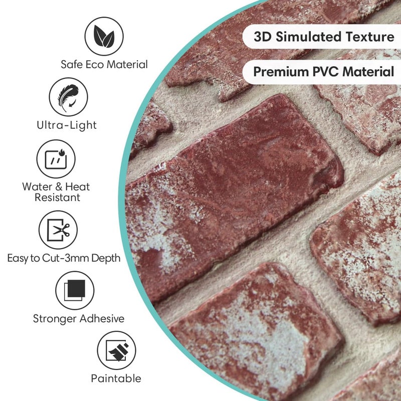 Commomy 3D Brick Wall Panels Peel and Stick - 10 pcs 11.8"x11.8" Small Size Thin PVC Faux Brick Wall Panels Brick Backsplash for Kitchen,Bedroom,Fireplace,Quick Interior DIY Home Wall Decor - Image 3