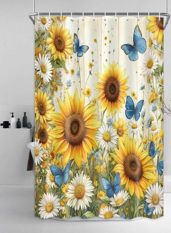 Drgilau Sunflower Shower Curtain, Farmhouse Rustic Country Shower Curtain Rustic Sunflower Shower Curtain Set, Waterproof Yellow Floral Bathroom Curtain Decor Rustic Floral Bath Curtain, Yellow-2 72X72 Inch - Image 3