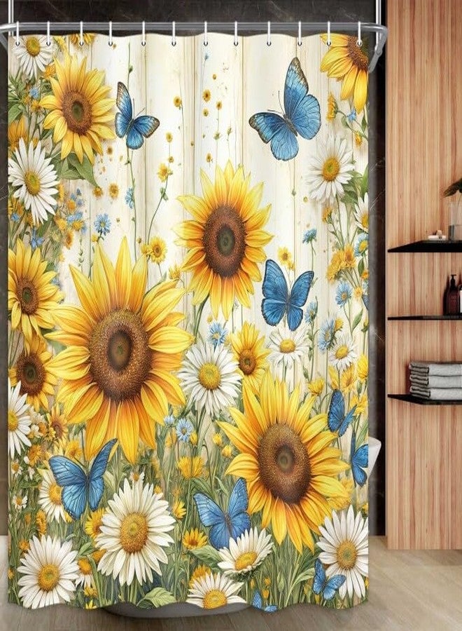 Drgilau Sunflower Shower Curtain, Farmhouse Rustic Country Shower Curtain Rustic Sunflower Shower Curtain Set, Waterproof Yellow Floral Bathroom Curtain Decor Rustic Floral Bath Curtain, Yellow-2 72X72 Inch - Image 1