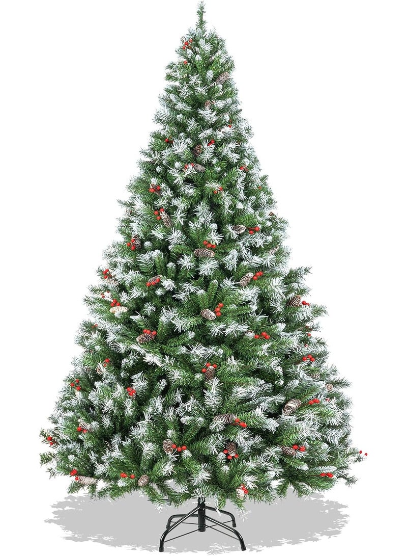 Y&D Artificial Christmas Tree, 6Ft Snow Flocked Xmas Tree with Mixed 850 Branch Tips, Red Holly Berries, Metal Stand, Easy Assembly for Home, Office, Holiday - Image 1