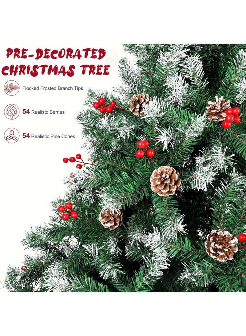 Y&D Artificial Christmas Tree, 6Ft Snow Flocked Xmas Tree with Mixed 850 Branch Tips, Red Holly Berries, Metal Stand, Easy Assembly for Home, Office, Holiday - Image 3