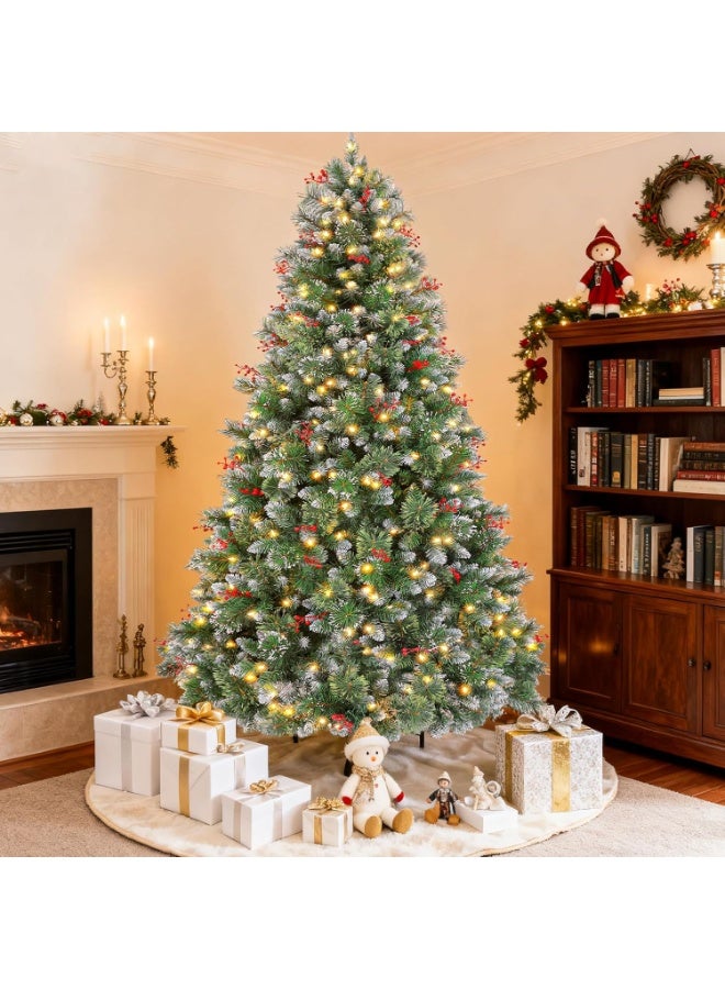 Y&D Artificial Christmas Tree, 6Ft Snow Flocked Xmas Tree with Mixed 850 Branch Tips, Red Holly Berries, Metal Stand, Easy Assembly for Home, Office, Holiday - Image 2